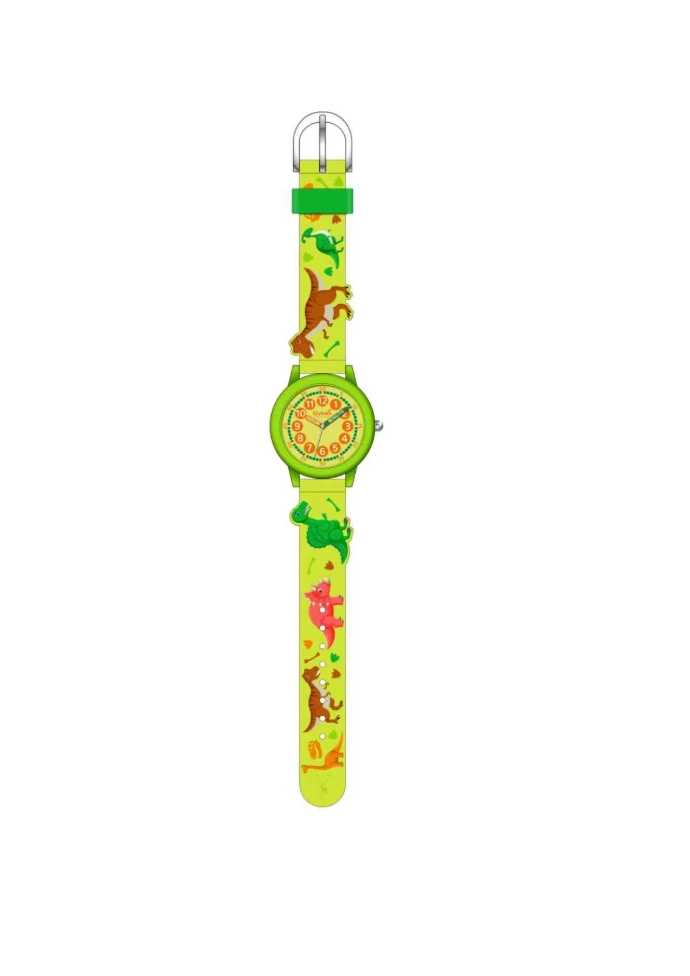 cybex-collection-boys-kids-watch- analog-green-dinosaurus-dino-raptor-dinosauro